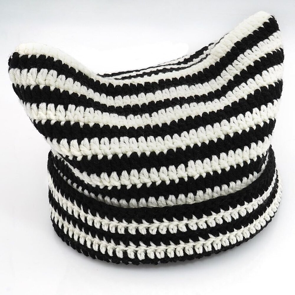 Crochet Cat Ear Beanie Womens Winter Knit Slouchy Hat Gift - Picture 6 of 7